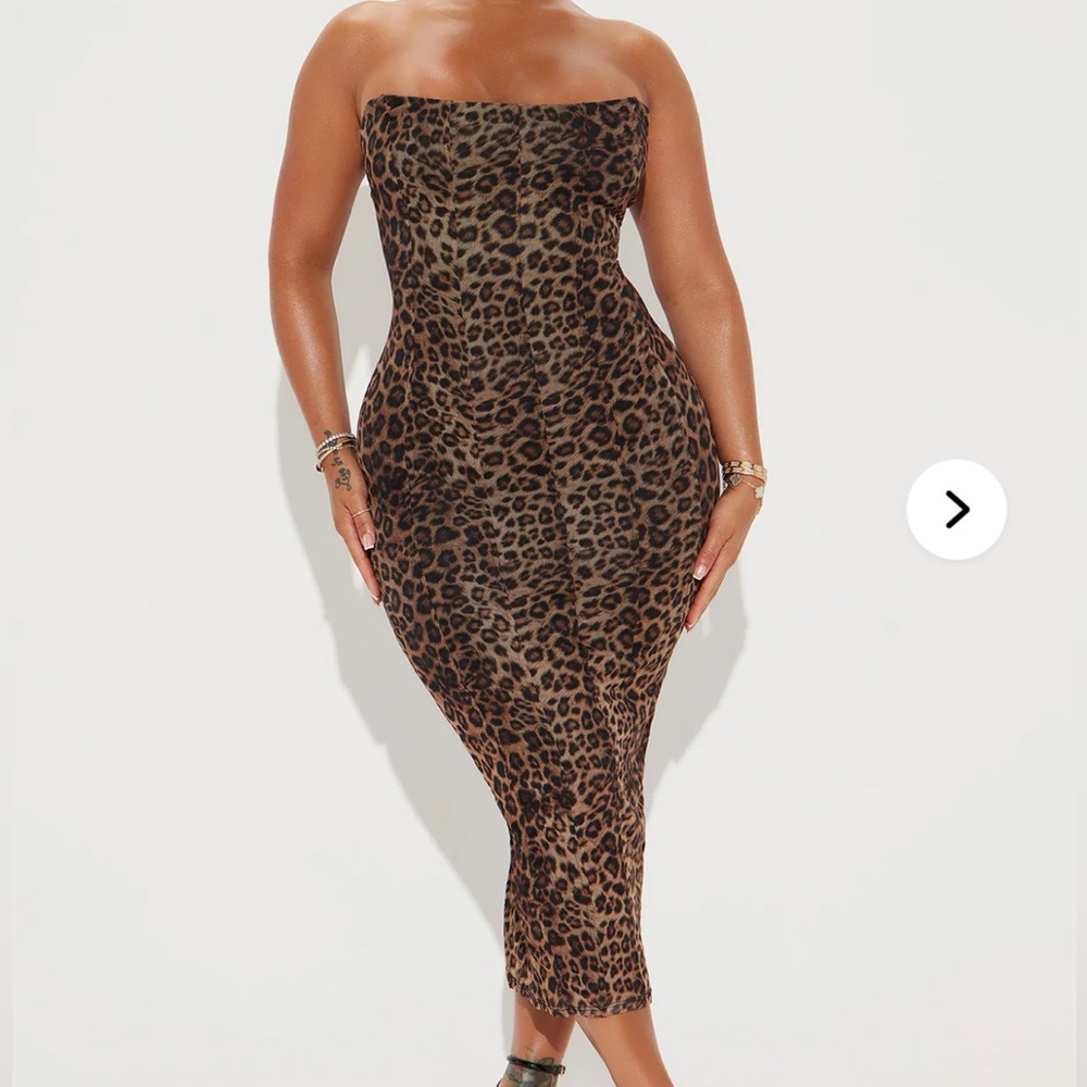 Leopard Mesh Midi Dress - Brown/combo